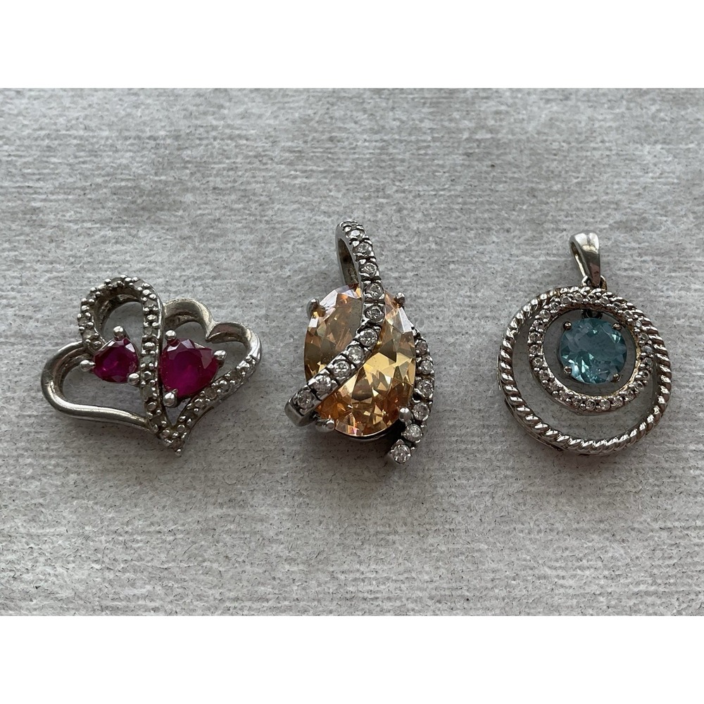 925 Sterling Silver Pendant Lot Of 3 Small Dainty JWBR Ect 925 Vintage Estate